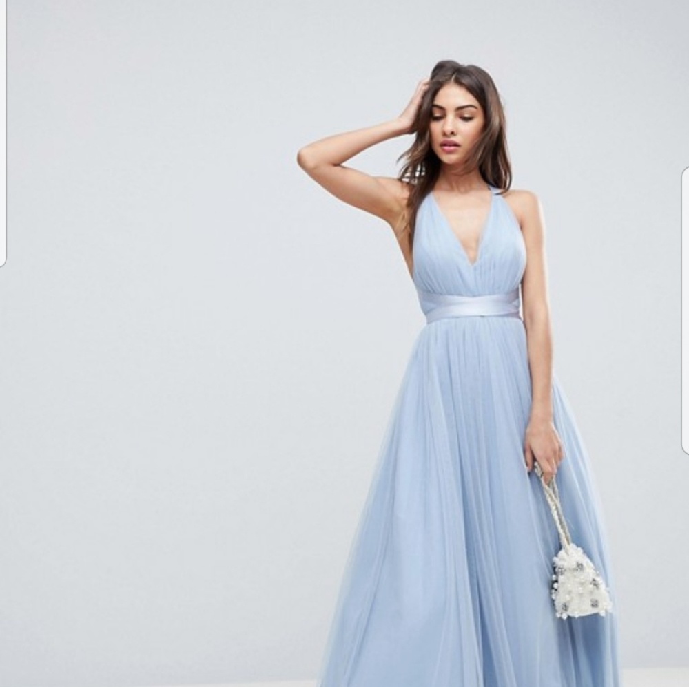 ASOS PREMIUM Tulle Maxi Prom Dress with Ribbon Tie